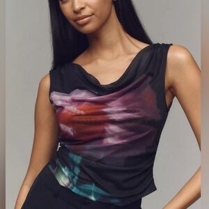 *Anthropologie Multicolor Mesh Cowl Neck Tank